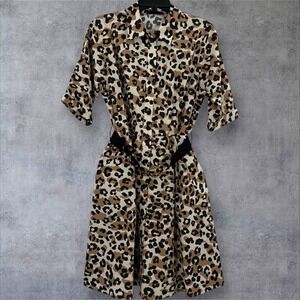 SEVENTY Venezia Leopard Print Shirt Dress Belted Made in‎ Italy Size 44/EU